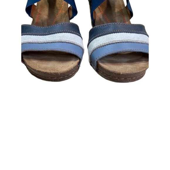 Art Co Blue And White Open Toe Cross Strap Leather Chunky Heel Sandals Size 39 - Picture 3 of 13